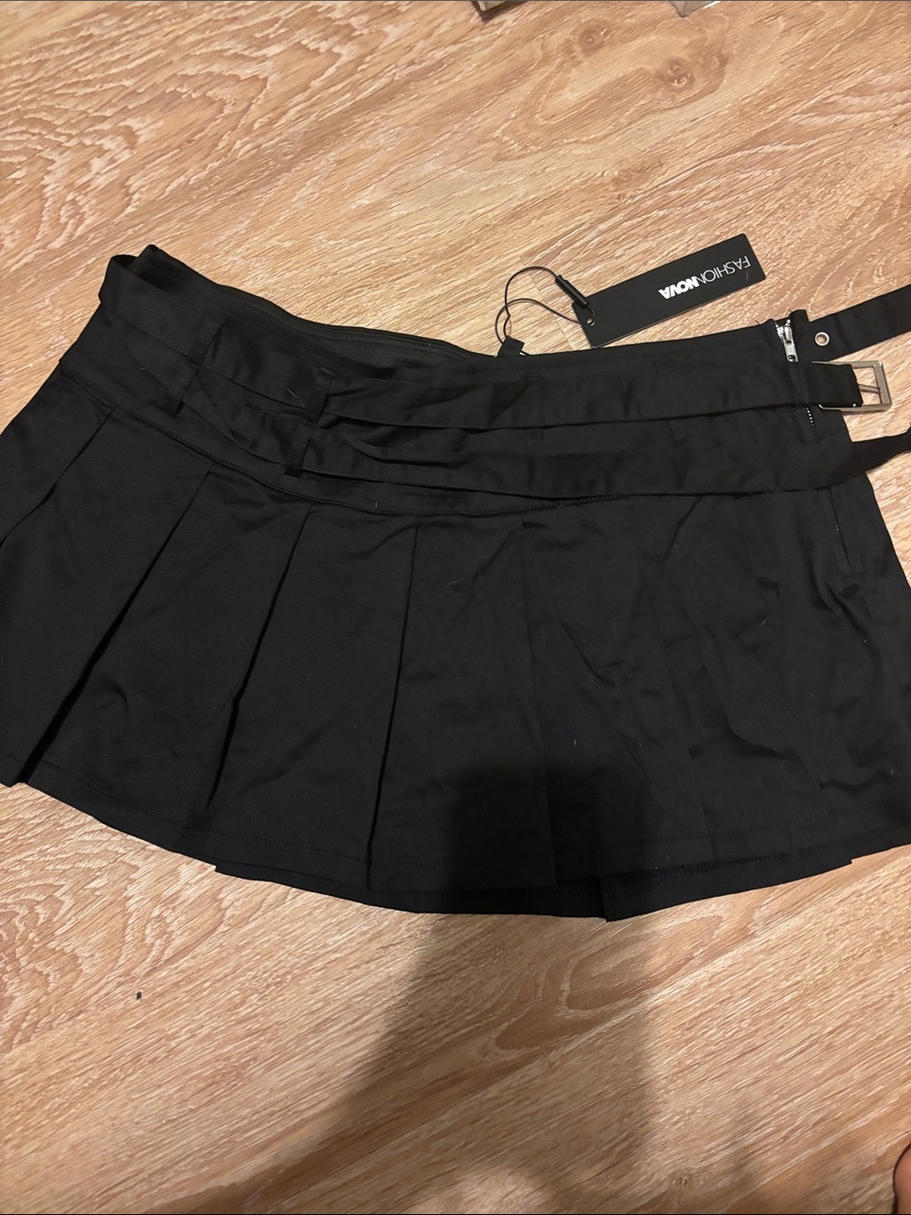 Fashion Nova Black Pleated Mini Skirt with Dual Belt